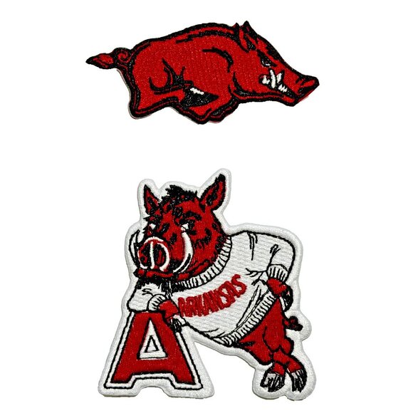 Unbranded Other - (2) Arkansas Razorbacks Logo + Mascot Embroidered 3in Iron / Sew-On Patch